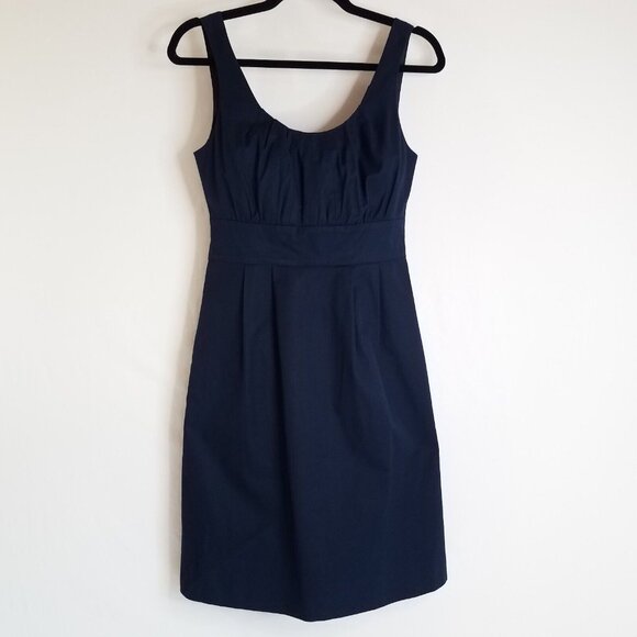J Crew Tank Dress Navy Blue SIZE 2 Sleeveless Lined Pleated Sheath Stretch - Picture 1 of 16